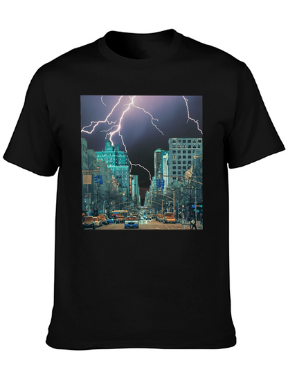 Lightning Cityscape Black Graphic Tee