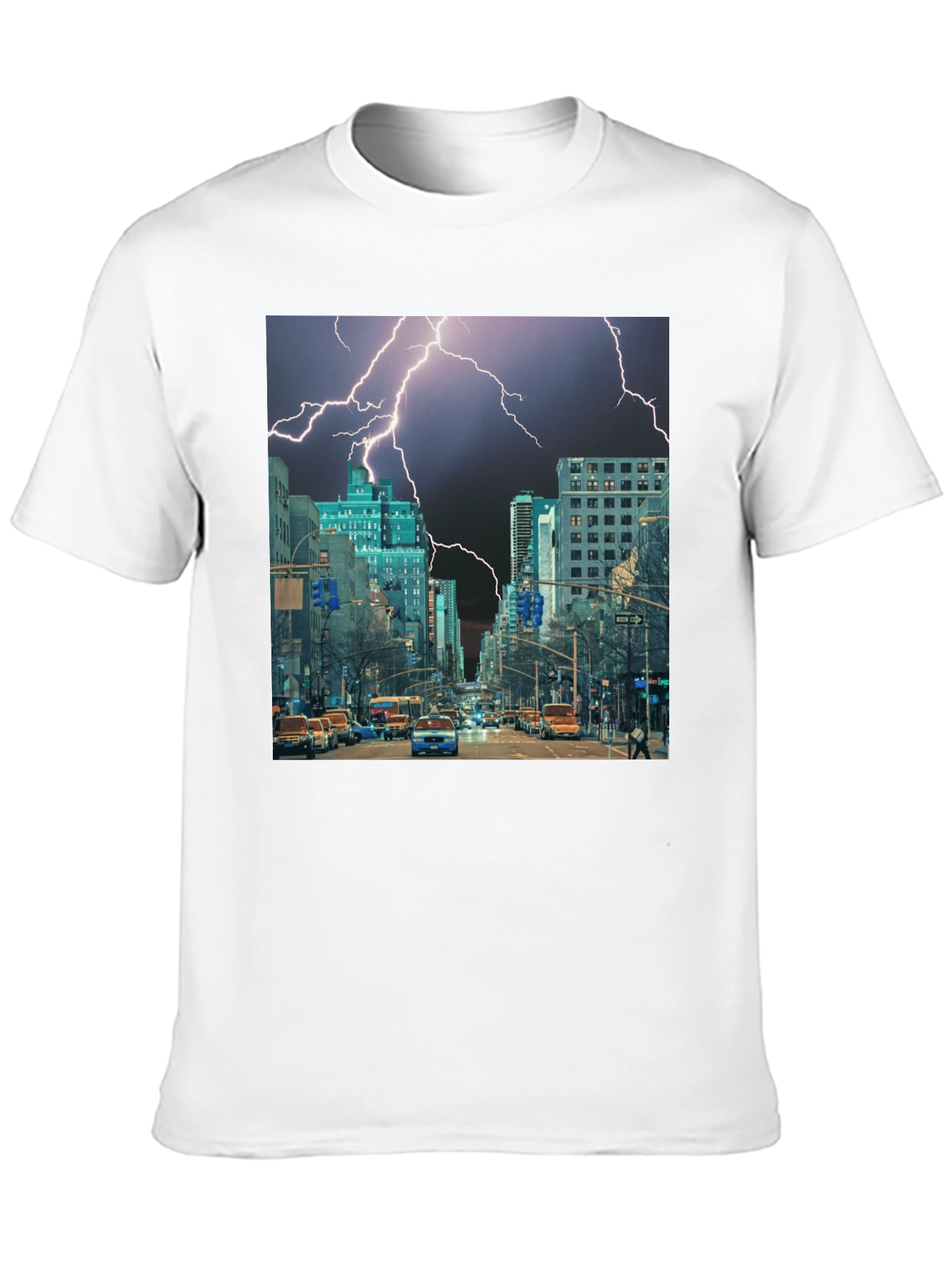 Lightning Cityscape Black Graphic Tee