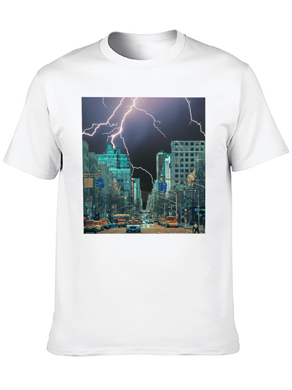 Lightning Cityscape Black Graphic Tee