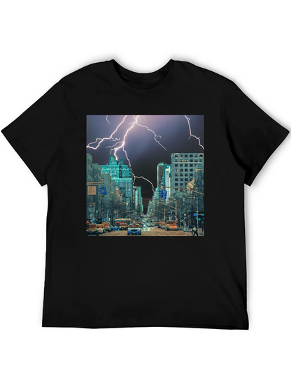 Lightning Cityscape Black Graphic Tee