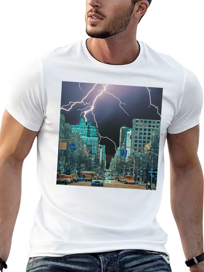 Lightning Cityscape Black Graphic Tee