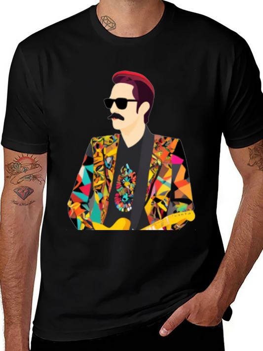 Retro Man T-Shirt with Colorful Geometric Blazer Design