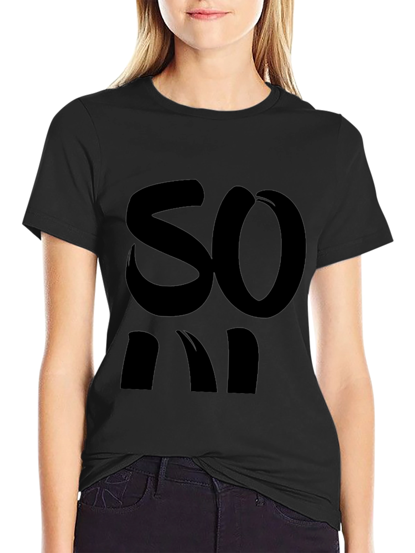 Bold Statement Tee - Black Cotton Blend Casual Wear
