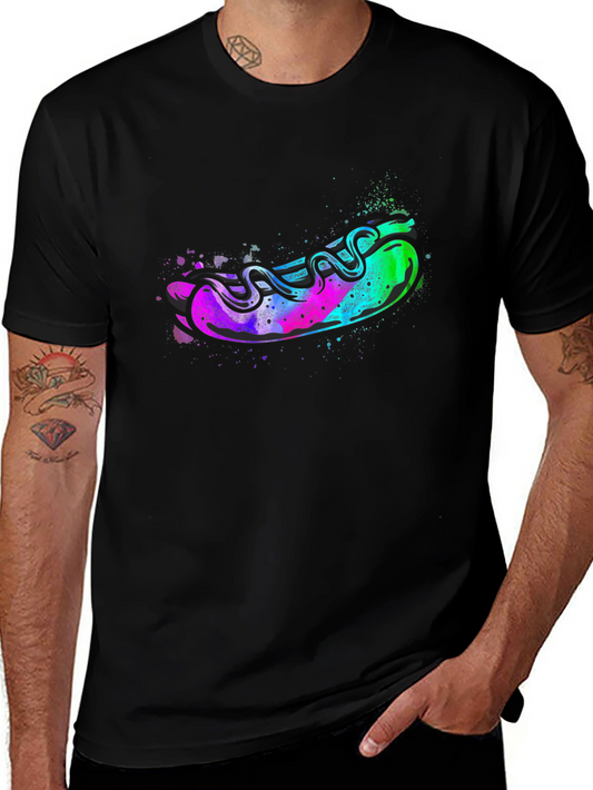 Colorful Hotdog Graphic Tee - Mens Black T-Shirt