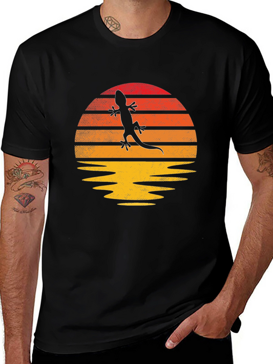 Retro Lizard Sunset Graphic T-Shirt - Unique Design