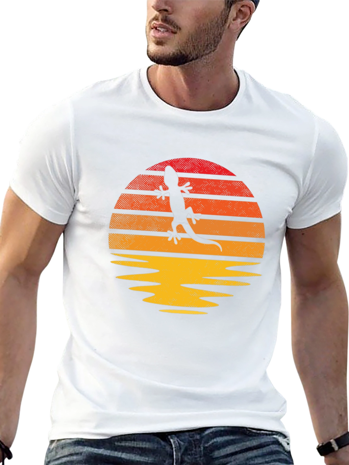 Retro Lizard Sunset Graphic T-Shirt - Unique Design