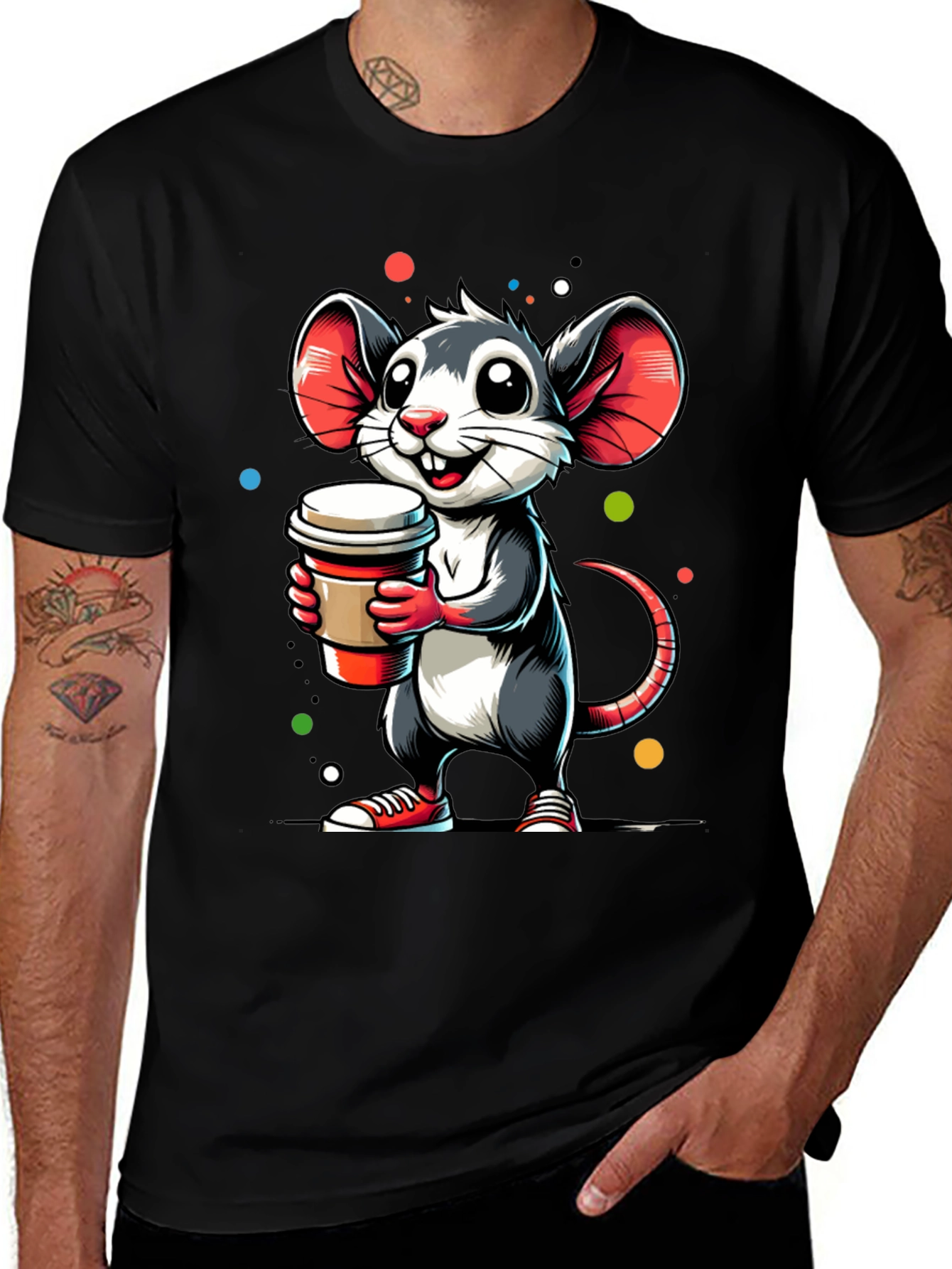 Coffee Mouse Graphic Tee - Cute Cartoon Design