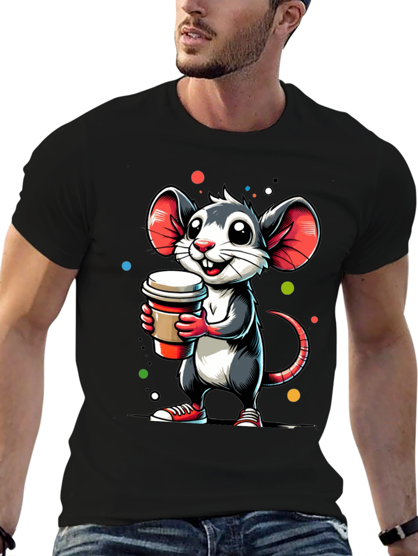 Coffee Mouse Graphic Tee - Cute Cartoon Design