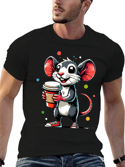 Coffee Mouse Graphic Tee - Cute Cartoon Design