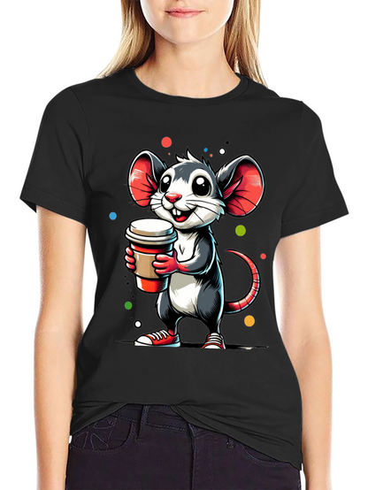 Coffee Mouse Graphic Tee - Cute Cartoon Design
