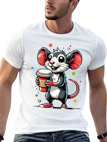 Coffee Mouse Graphic Tee - Cute Cartoon Design