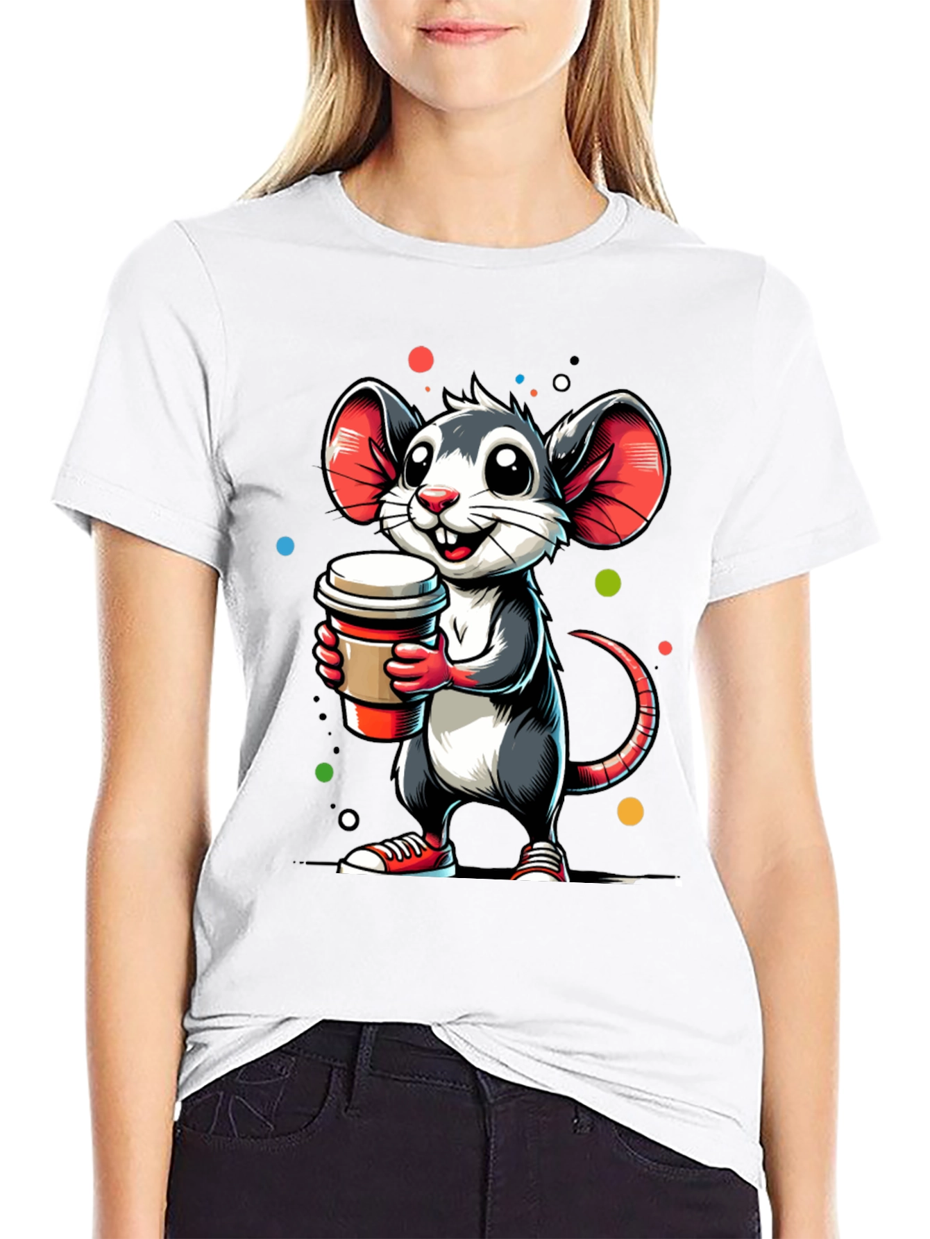 Coffee Mouse Graphic Tee - Cute Cartoon Design