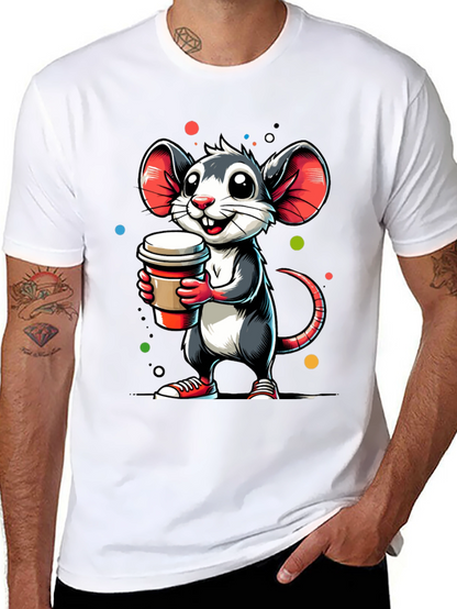 Coffee Mouse Graphic Tee - Cute Cartoon Design