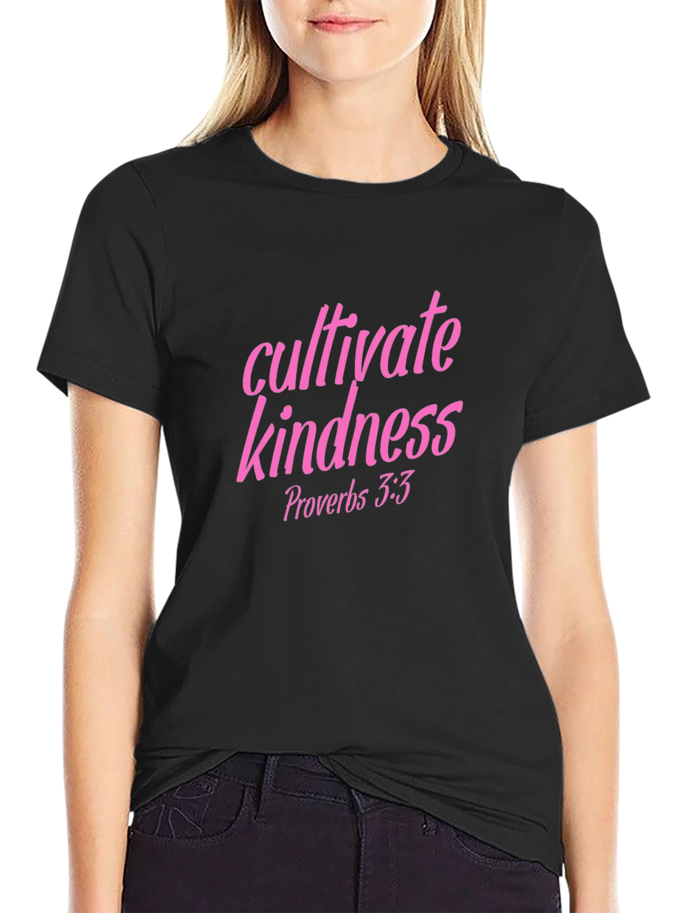 Cultivate Kindness Tee - Pink Lettering on Black