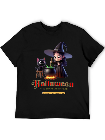 Halloween Witch & Cat Graphic T-Shirt