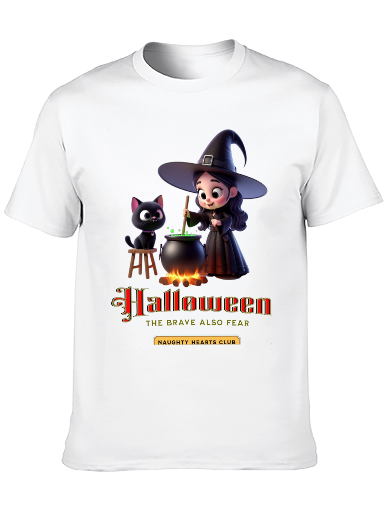 Halloween Witch & Cat Graphic T-Shirt