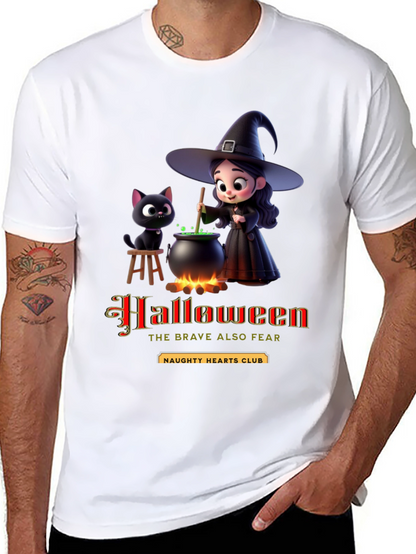 Halloween Witch & Cat Graphic T-Shirt
