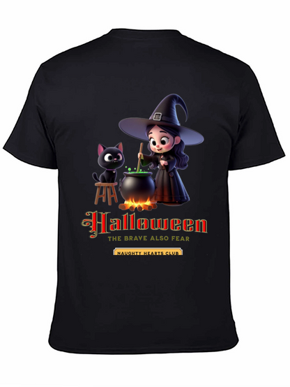 Halloween Witch & Cat Graphic T-Shirt