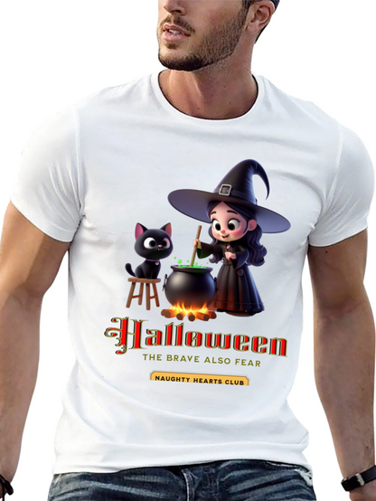 Halloween Witch & Cat Graphic T-Shirt