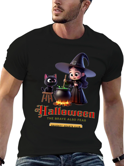 Halloween Witch & Cat Graphic T-Shirt