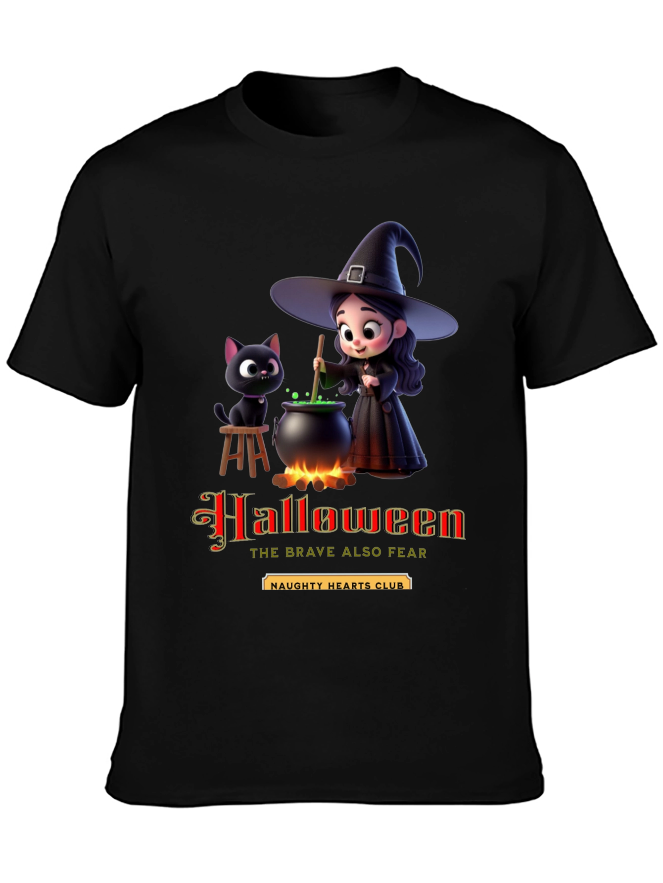 Halloween Witch & Cat Graphic T-Shirt