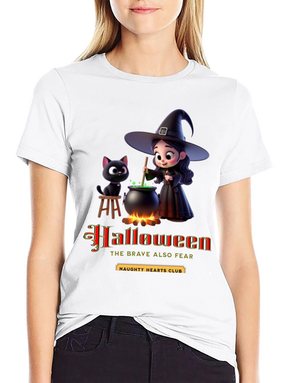 Halloween Witch & Cat Graphic T-Shirt