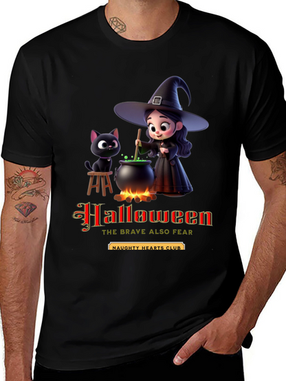 Halloween Witch & Cat Graphic T-Shirt