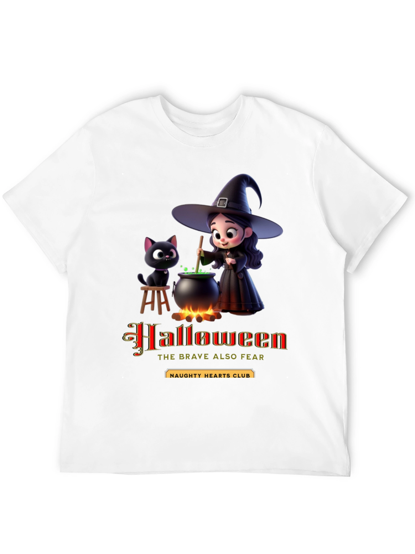 Halloween Witch & Cat Graphic T-Shirt
