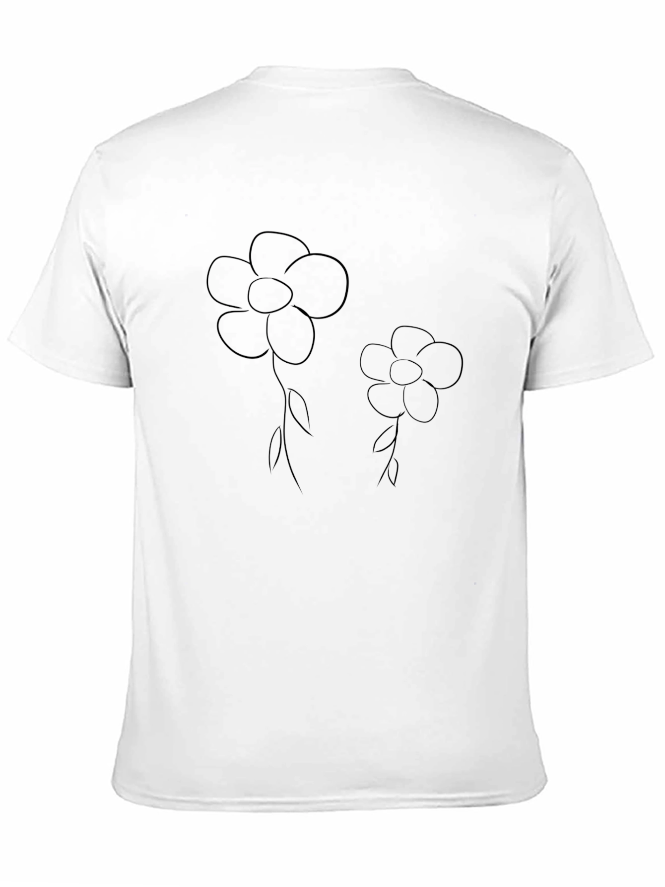 Floral Outline Graphic Tee - Casual Black T-Shirt