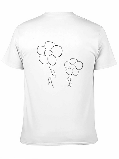Floral Outline Graphic Tee - Casual Black T-Shirt