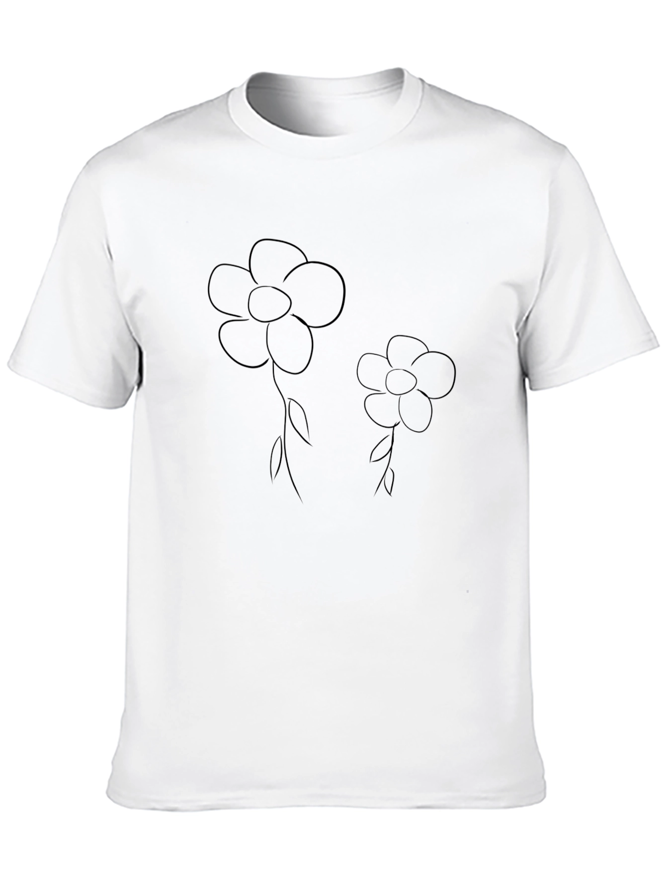 Floral Outline Graphic Tee - Casual Black T-Shirt