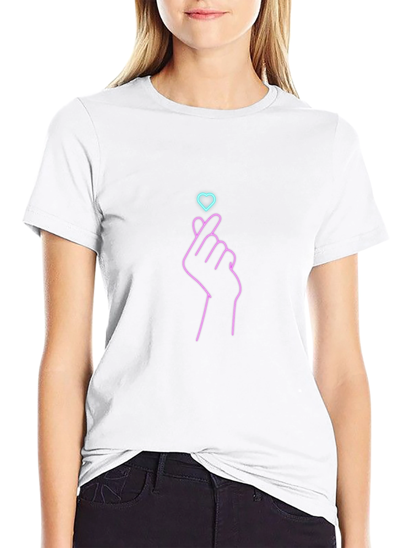 Finger Heart Graphic Tee - Trendy Black T-Shirt
