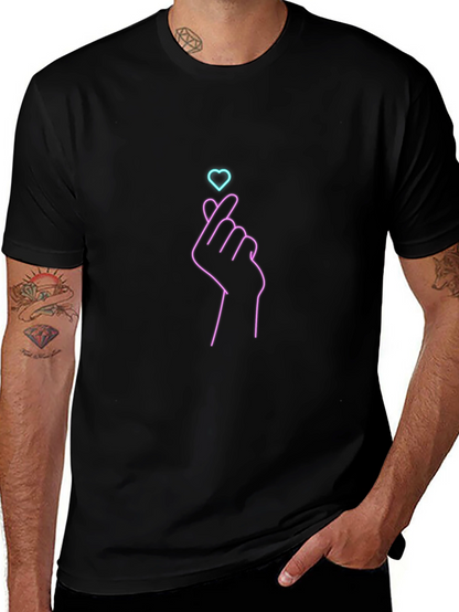 Finger Heart Graphic Tee - Trendy Black T-Shirt