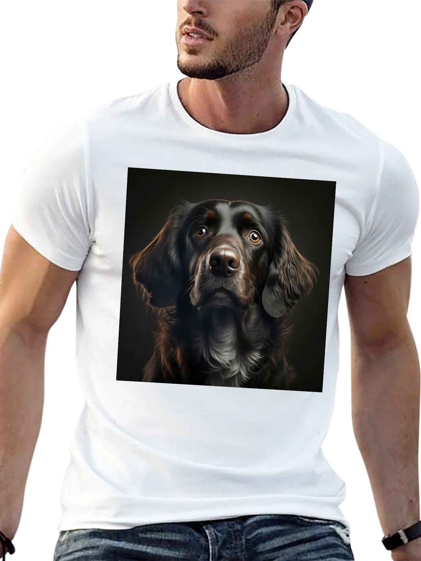 Dog Portrait Graphic Tee - Black Cotton T-Shirt