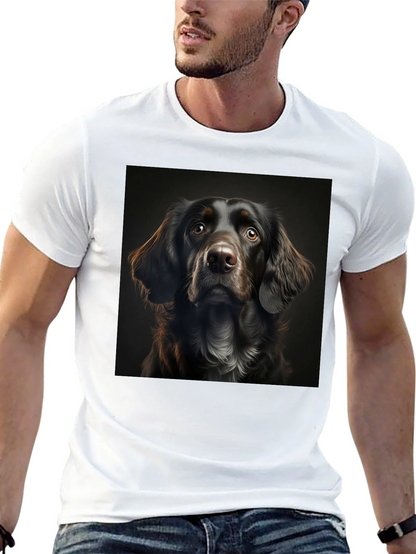 Dog Portrait Graphic Tee - Black Cotton T-Shirt