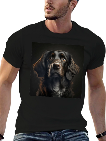 Dog Portrait Graphic Tee - Black Cotton T-Shirt