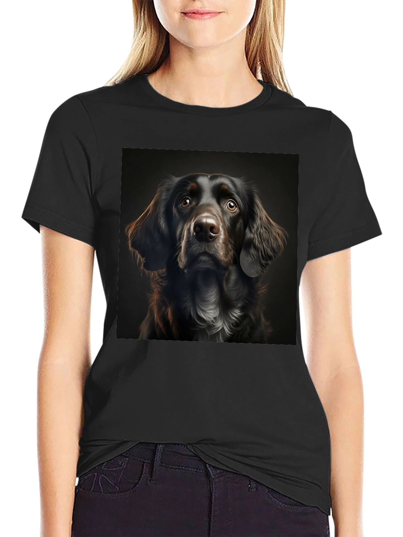 Dog Portrait Graphic Tee - Black Cotton T-Shirt