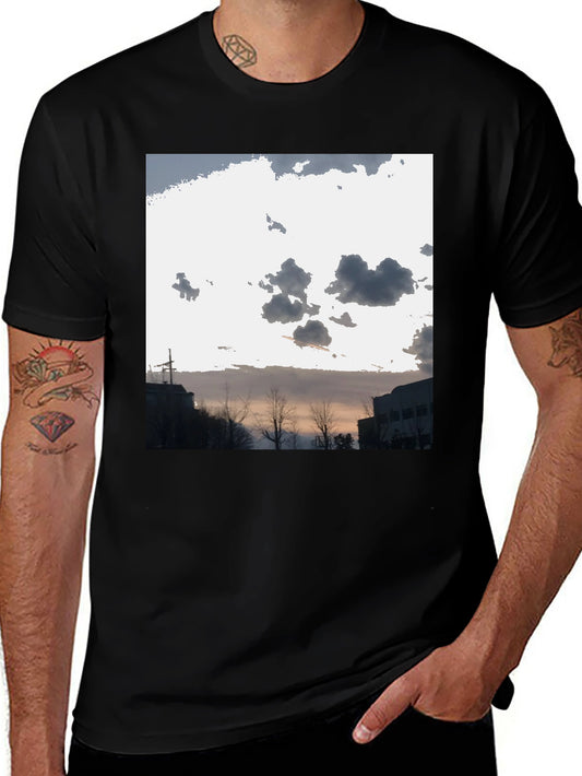 Cloudscape Graphic Tee - Black Cotton Casual T-Shirt