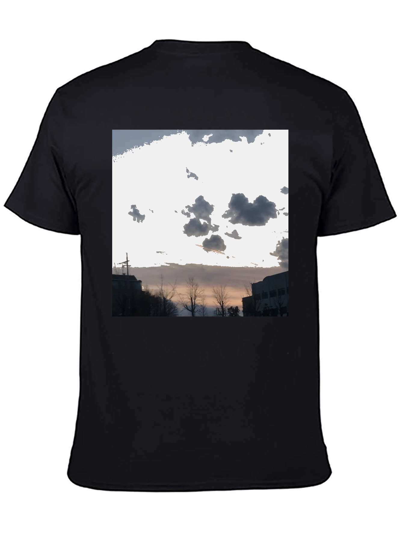 Cloudscape Graphic Tee - Black Cotton Casual T-Shirt