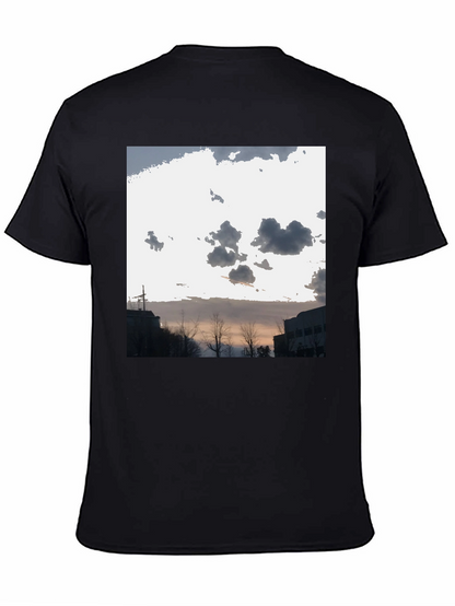 Cloudscape Graphic Tee - Black Cotton Casual T-Shirt