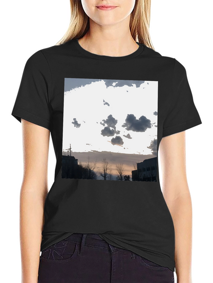 Cloudscape Graphic Tee - Black Cotton Casual T-Shirt