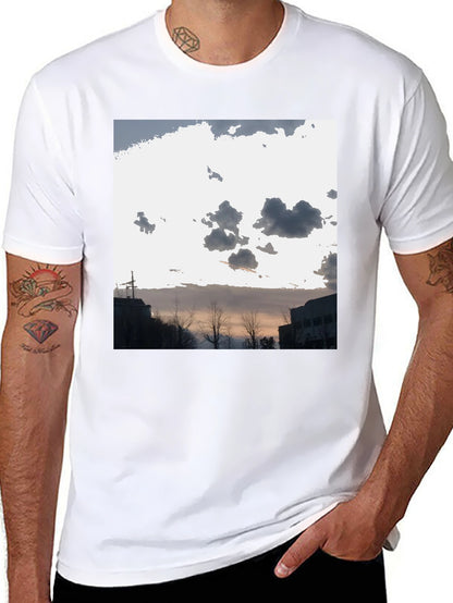 Cloudscape Graphic Tee - Black Cotton Casual T-Shirt
