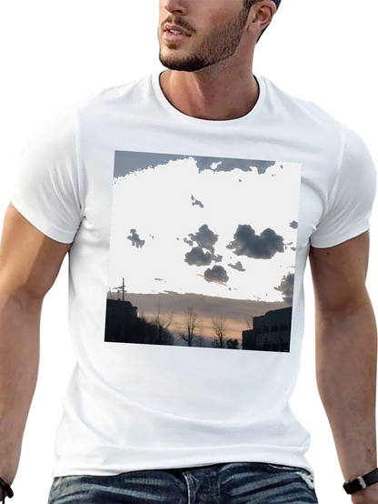 Cloudscape Graphic Tee - Black Cotton Casual T-Shirt