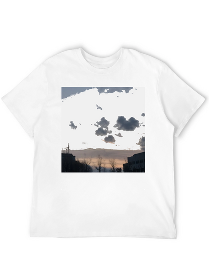 Cloudscape Graphic Tee - Black Cotton Casual T-Shirt