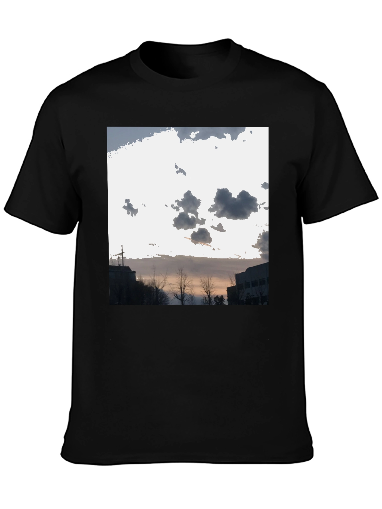 Cloudscape Graphic Tee - Black Cotton Casual T-Shirt