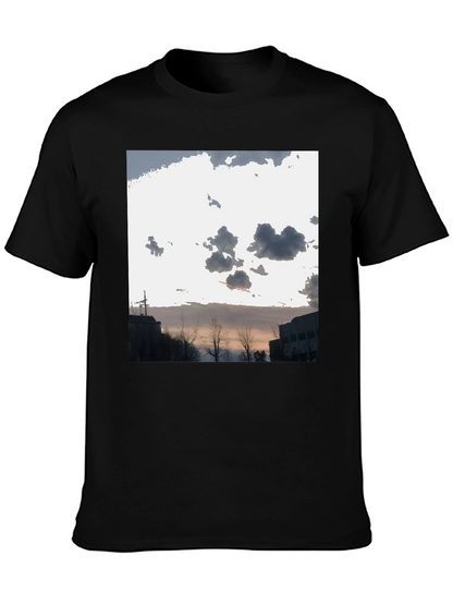 Cloudscape Graphic Tee - Black Cotton Casual T-Shirt