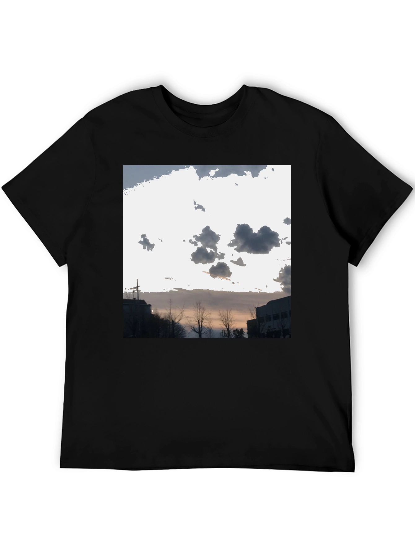 Cloudscape Graphic Tee - Black Cotton Casual T-Shirt