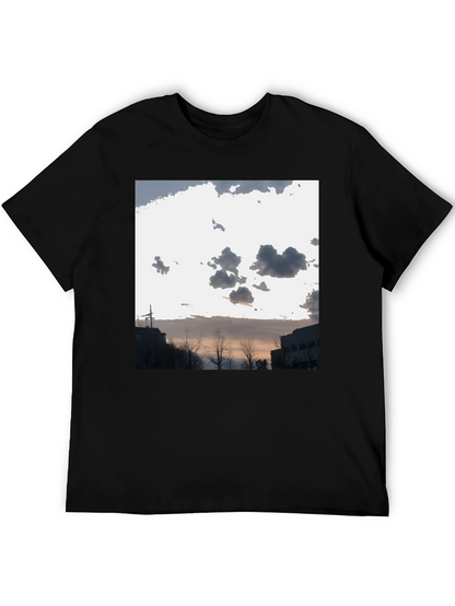 Cloudscape Graphic Tee - Black Cotton Casual T-Shirt