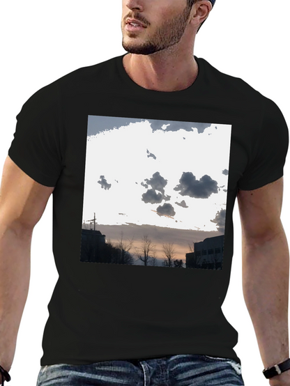 Cloudscape Graphic Tee - Black Cotton Casual T-Shirt