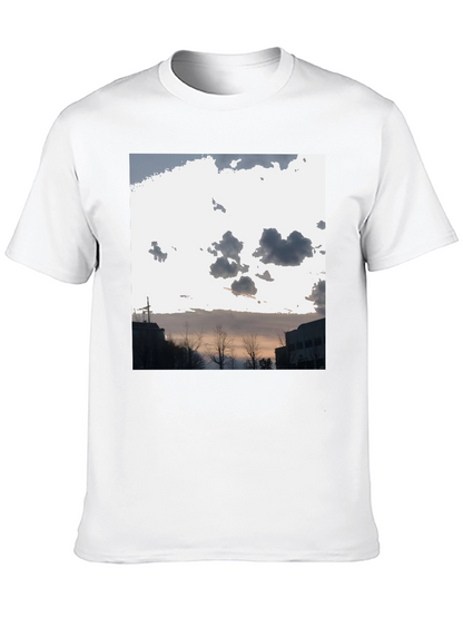 Cloudscape Graphic Tee - Black Cotton Casual T-Shirt